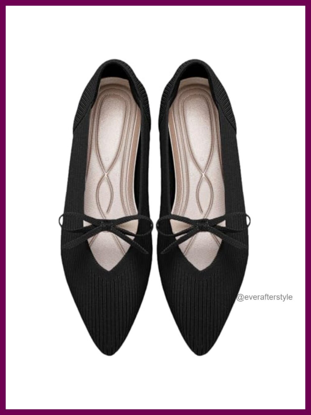 Women's Pointed Toe Knit Ballet Flats Mary Jane Bow Business Casual Comfortable